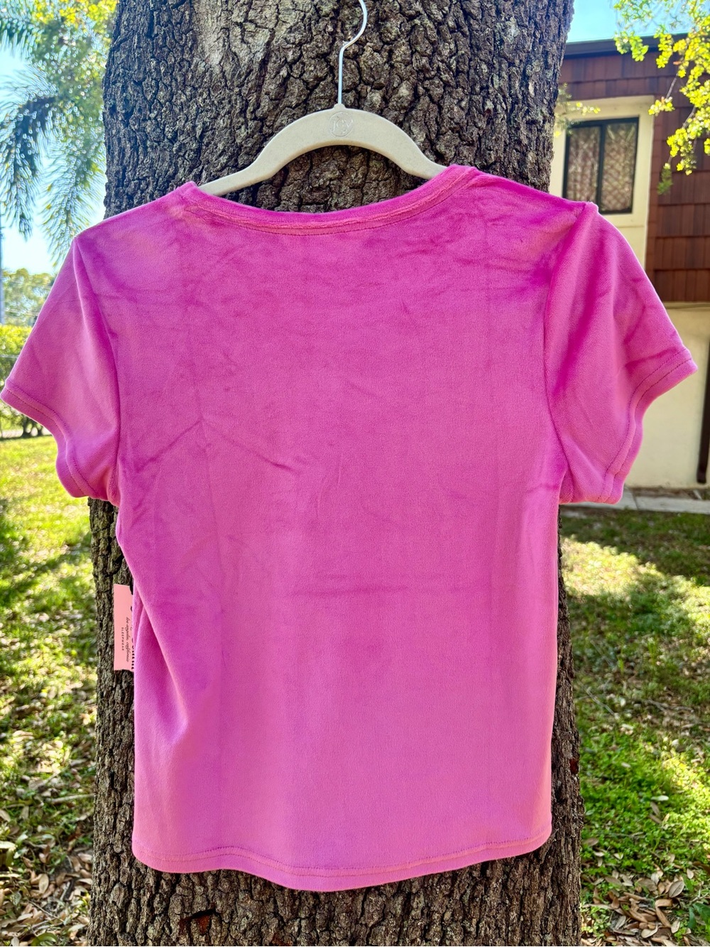 Juicy Couture pink velour rhinestone logo sleep t-shirt women’s Medium Y2K - Picture 8 of 10